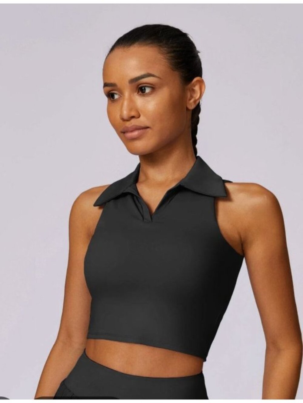 Halara NWT Black Collared halter racerback Sleeveless Crop Top XL - Stretchy